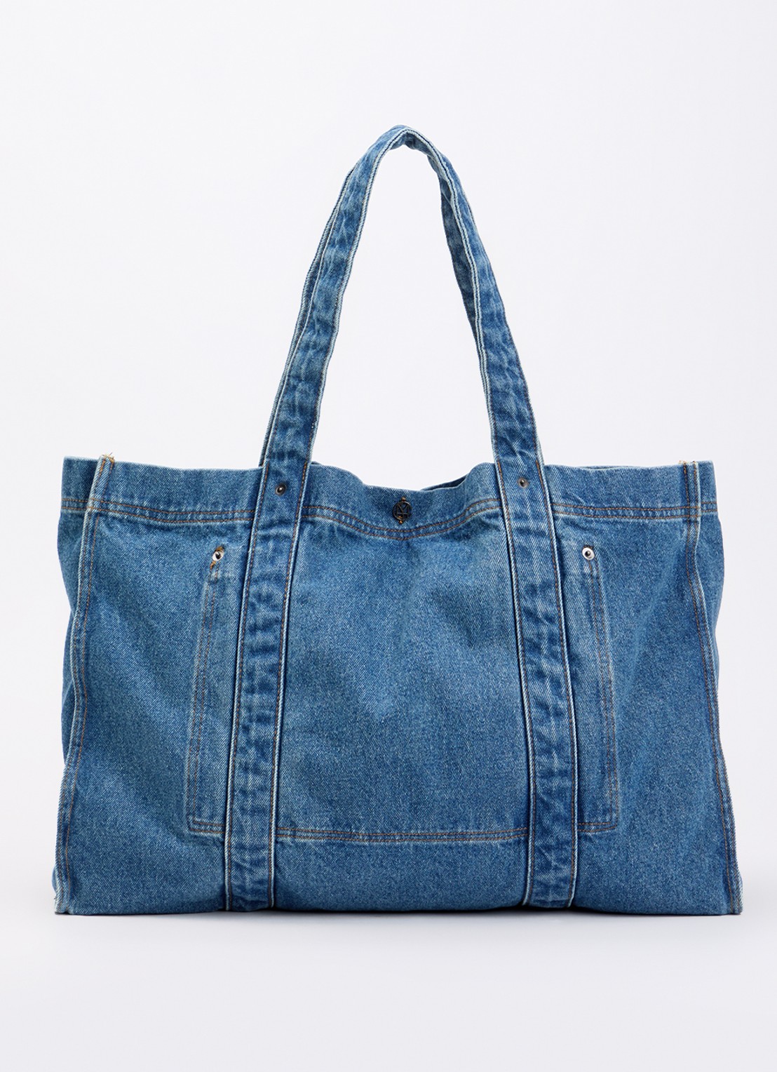 MSCH Copenhagen Shopper van denim met logo - voorkant 5 indigo