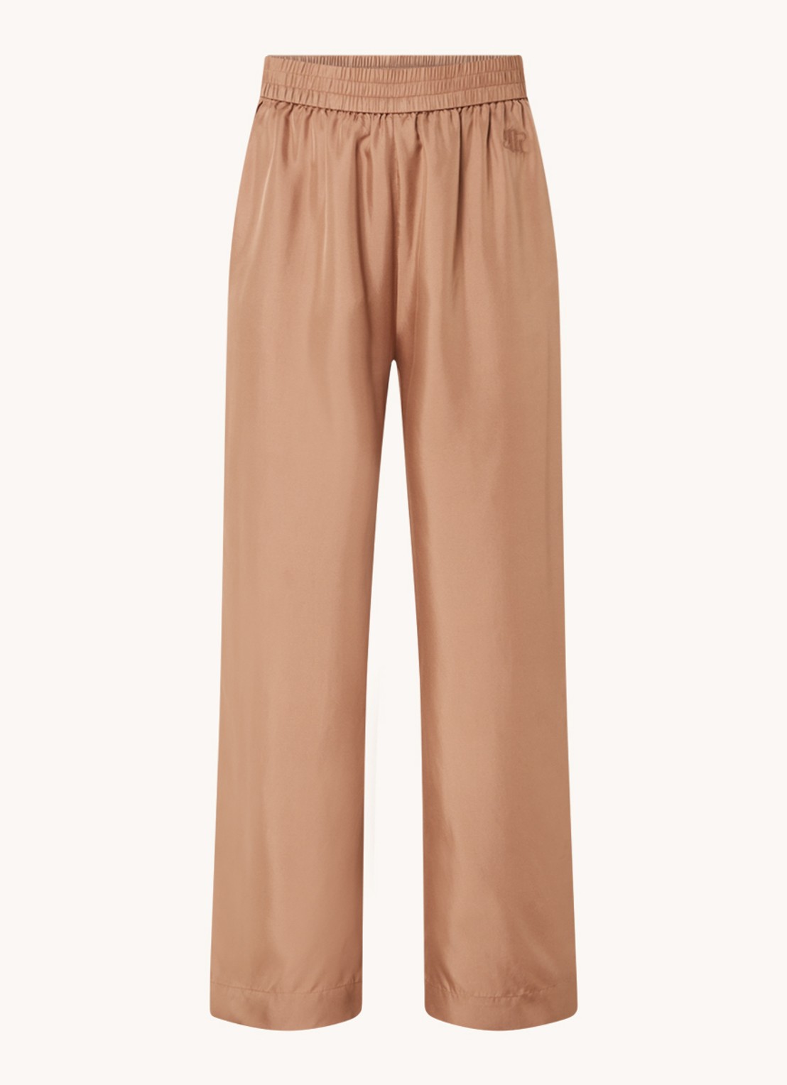 MUNTHE Arum mid waist loose fit broek van zijde - voorkant camel