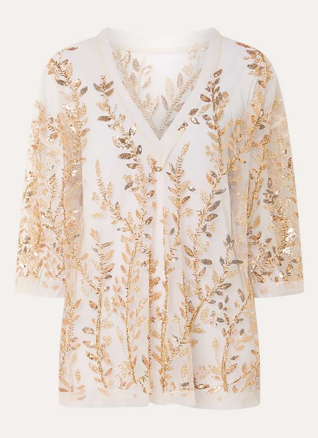 MUNTHE Babur semi-transparante top van mesh met strass en pailletten - voorkant 3 goud