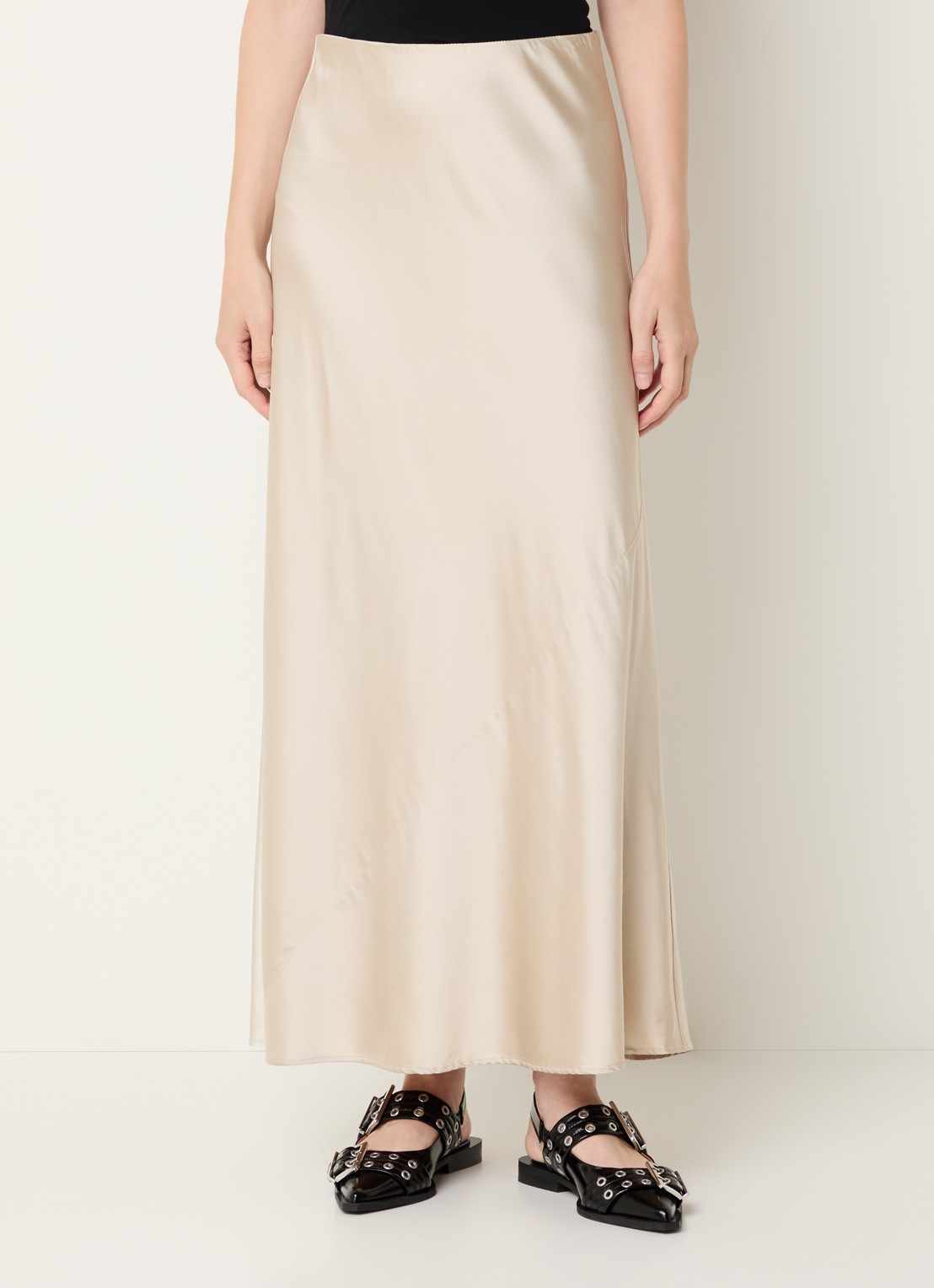 MUNTHE Bardot maxi rok van satijn - detail creme