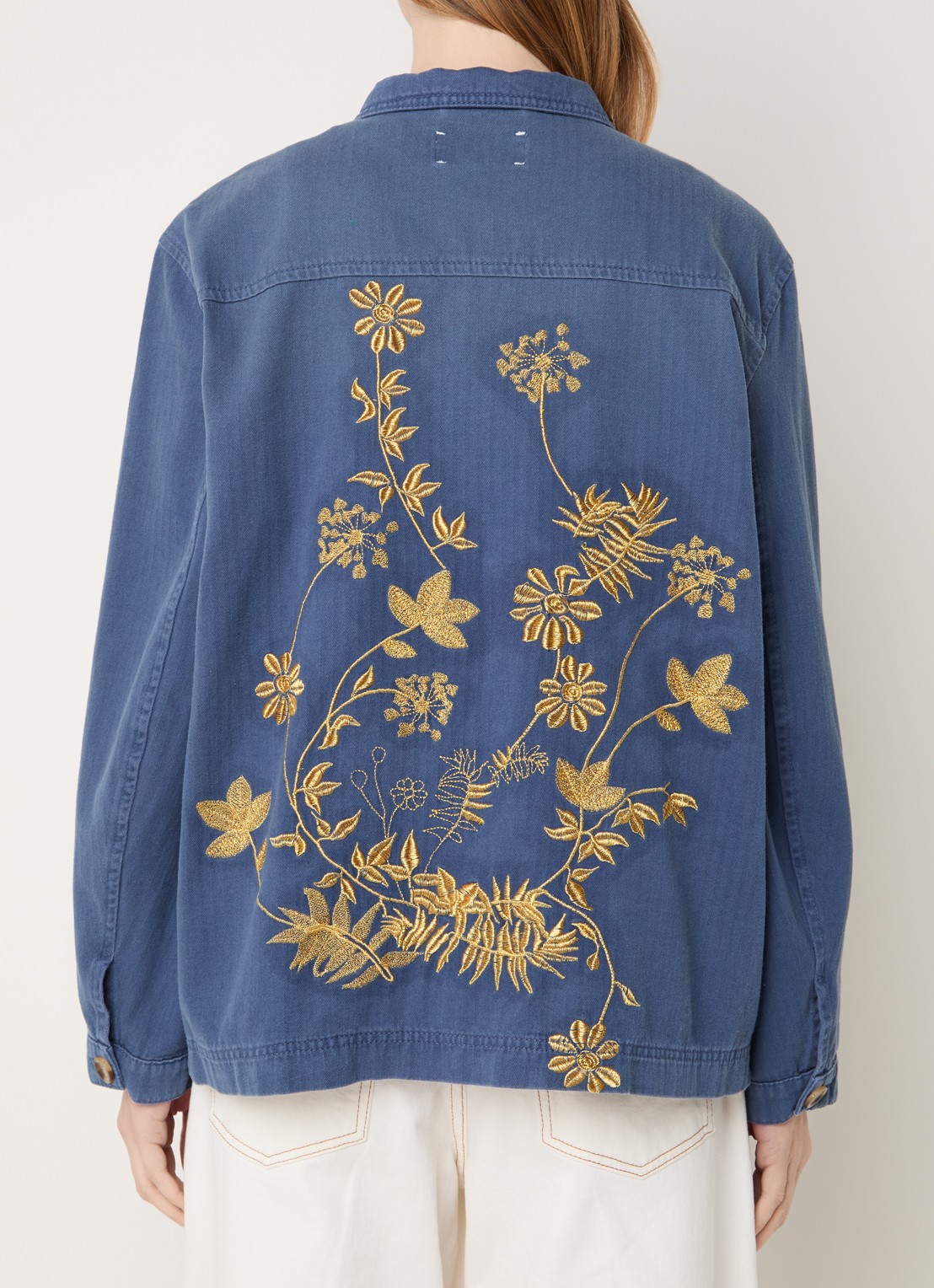 MUNTHE Bayan overshirt van chambray met borduring - achterkant indigo