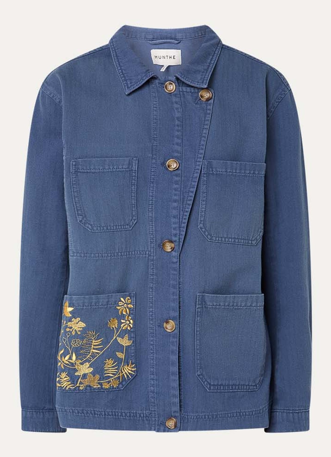MUNTHE Bayan overshirt van chambray met borduring - voorkant 3 indigo