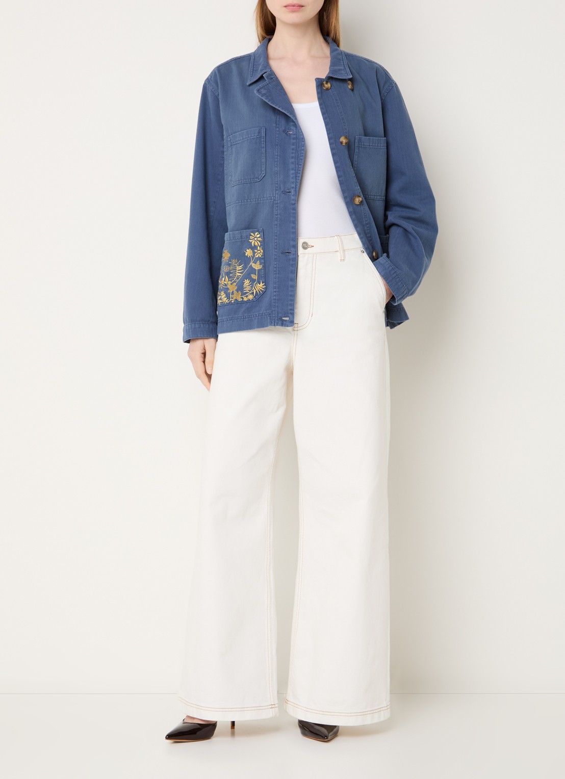 MUNTHE Bayan overshirt van chambray met borduring - voorkant 4 indigo