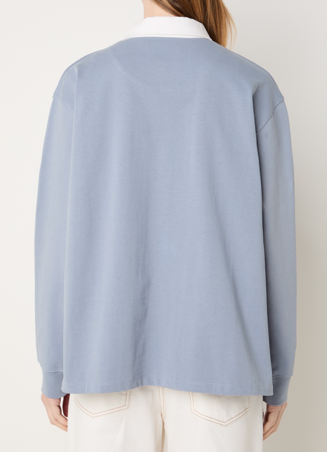 MUNTHE Becent sweater met polokraag en logo - achterkant blauwgrijs
