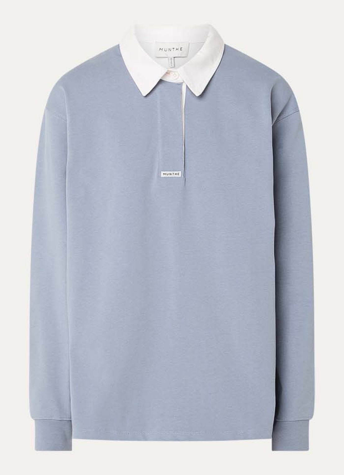 MUNTHE Becent sweater met polokraag en logo - voorkant 2 blauwgrijs