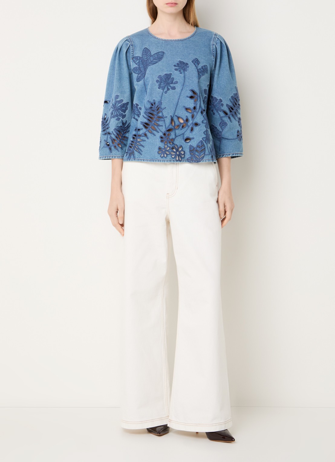 MUNTHE Becube high waist wide leg jeans met gekleurde wassing - voorkant 3 ivoor