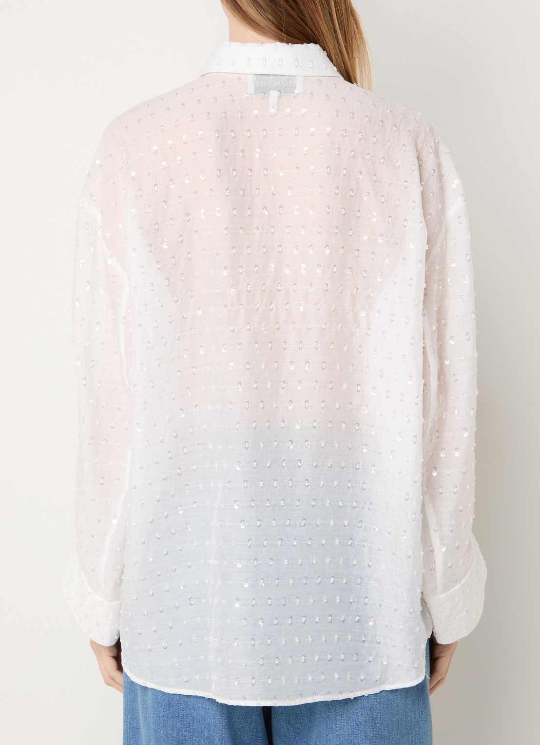 MUNTHE Bjarka semi-transparante blouse met pailletten - achterkant ivoor