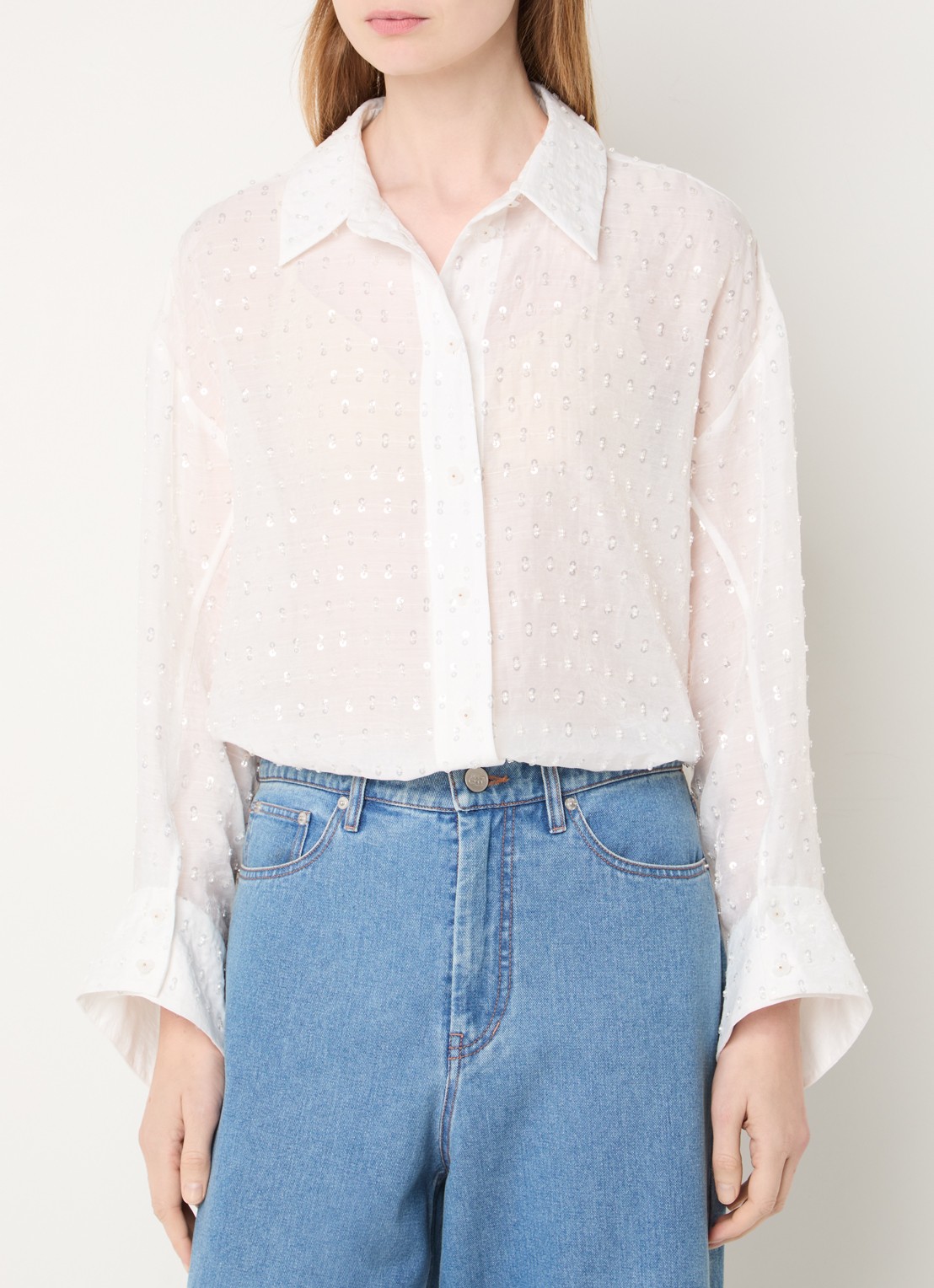 MUNTHE Bjarka semi-transparante blouse met pailletten - detail 4 ivoor