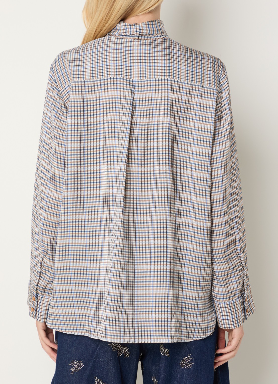 MUNTHE Blouse met sjaalkraag en ruitdessin - achterkant 4 lichtgrijs