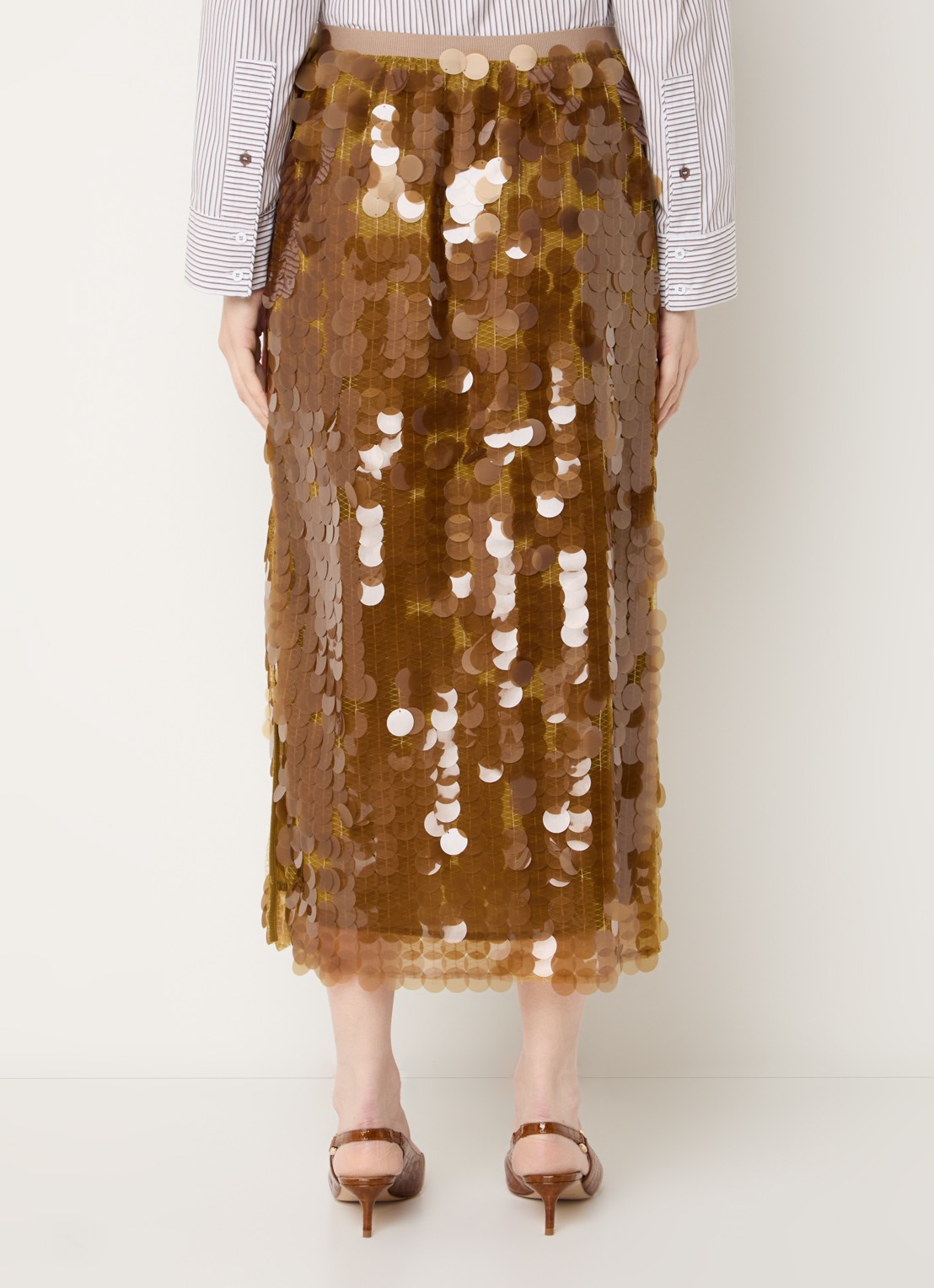 MUNTHE Bomi midi rok met pailletten - achterkant bruin