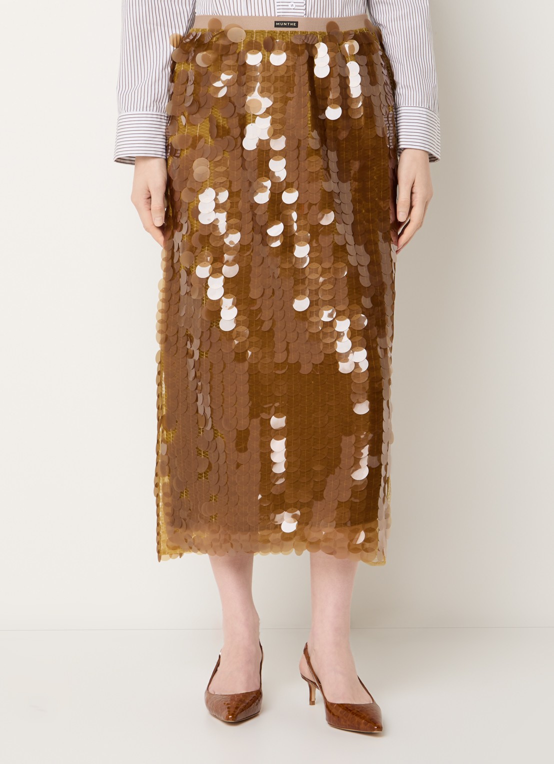 MUNTHE Bomi midi rok met pailletten - detail 4 bruin