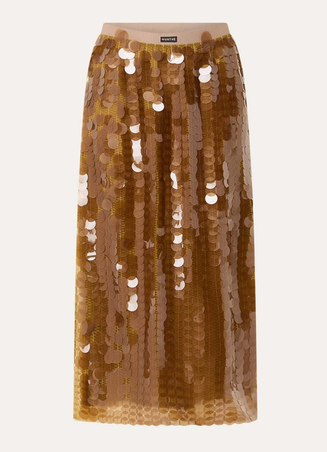 MUNTHE Bomi midi rok met pailletten - voorkant 2 bruin