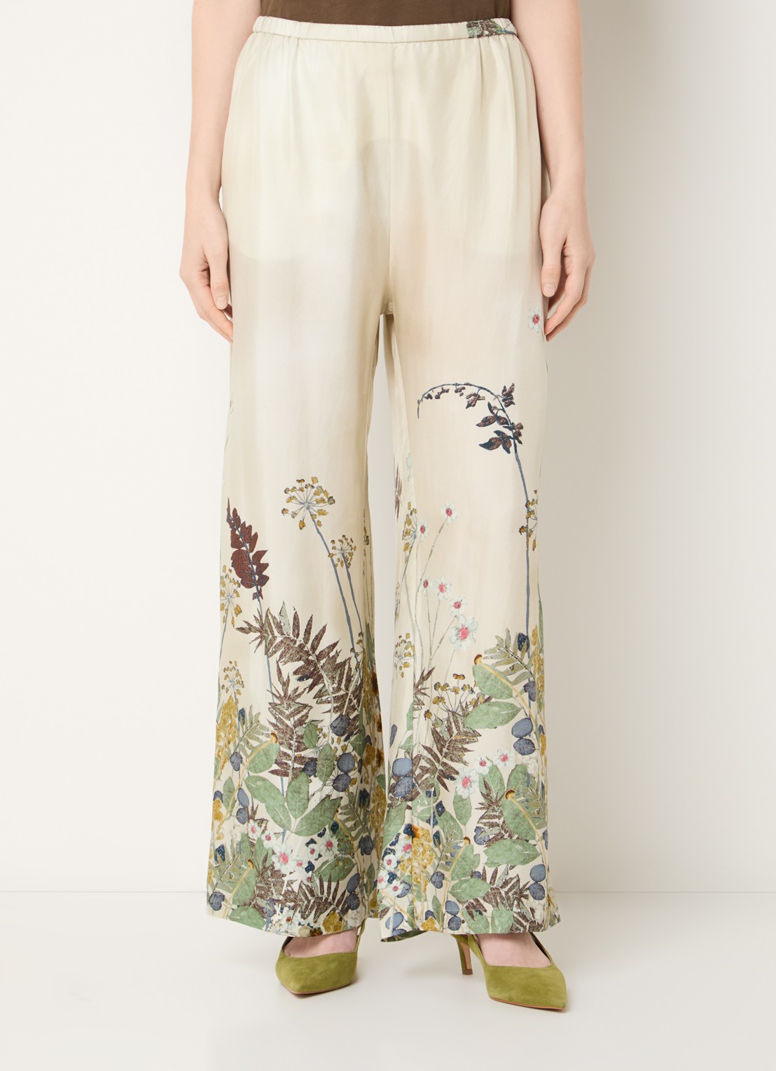 MUNTHE Fabert high waist wide fit palazzo broek met print - detail 4 lindegroen
