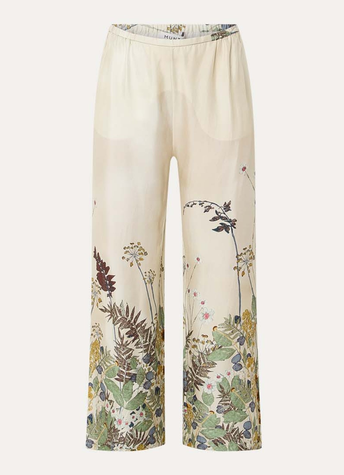 MUNTHE Fabert high waist wide fit palazzo broek met print - voorkant 2 lindegroen