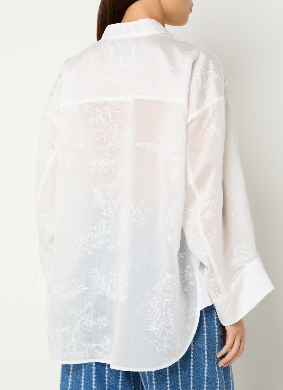 MUNTHE Fortunato oversized semi-transparante blouse met borduring - achterkant 4 wit