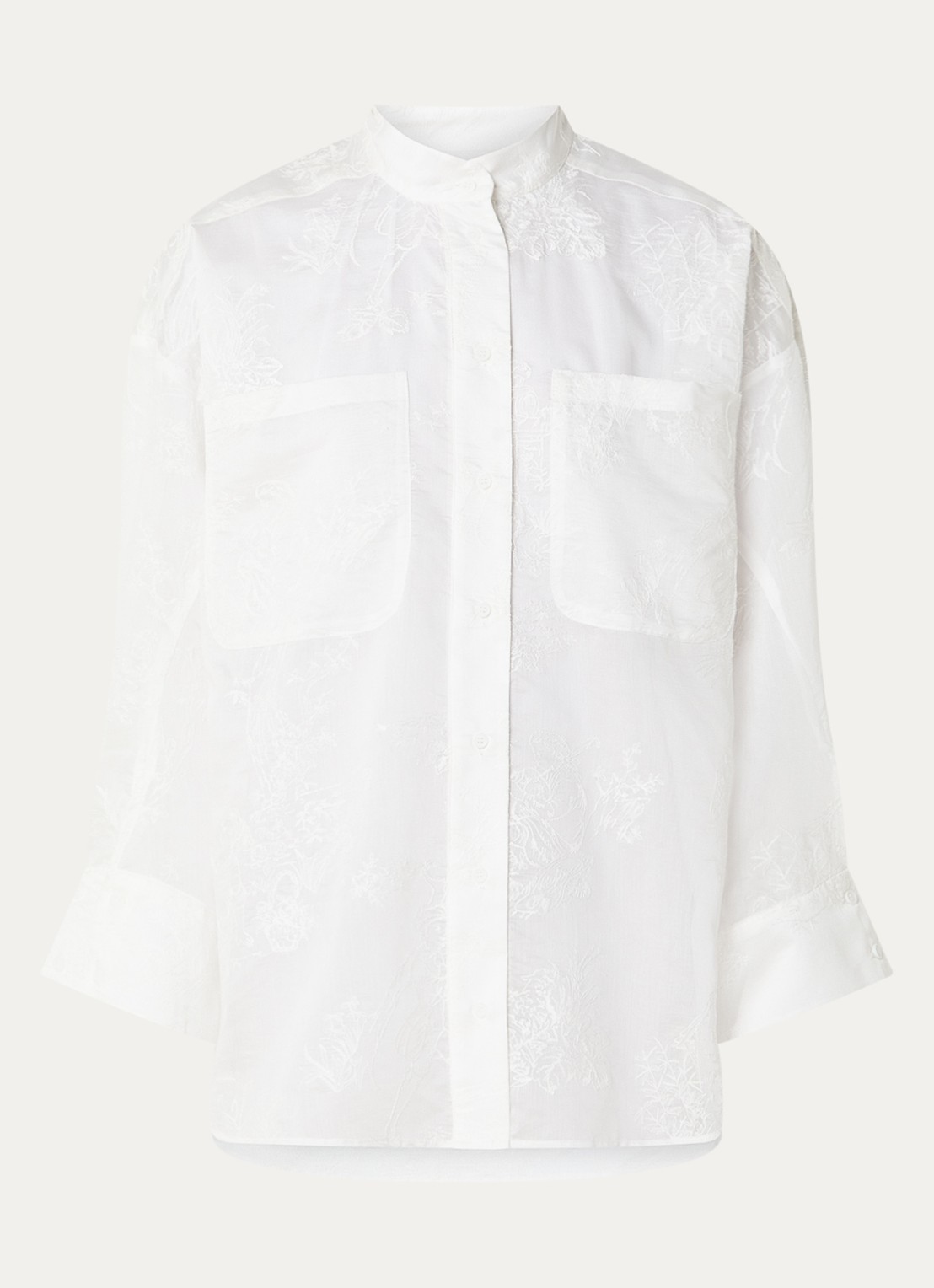 MUNTHE Fortunato oversized semi-transparante blouse met borduring - voorkant wit