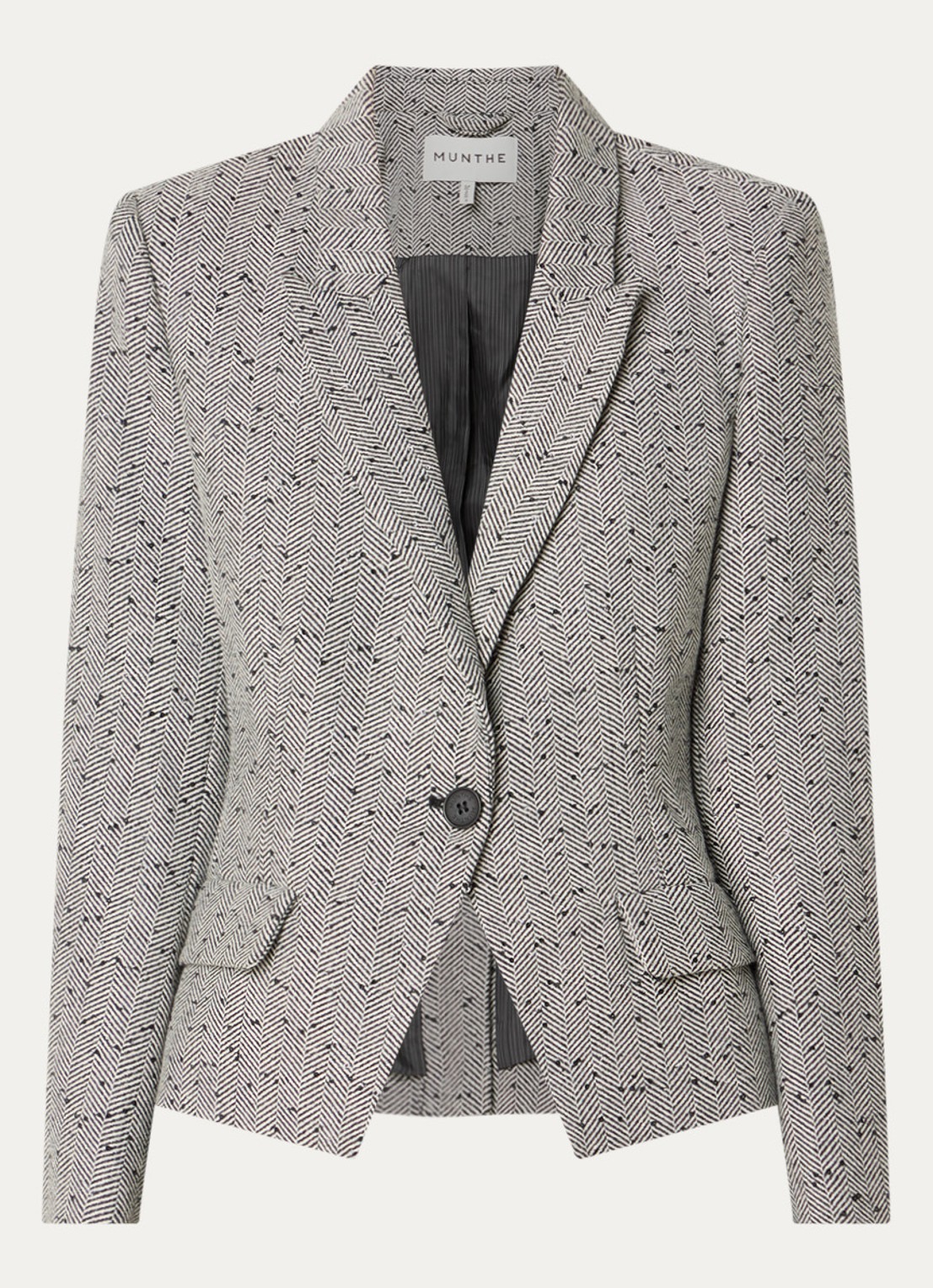 MUNTHE Lawo blazer met schoudervulling en pailletten - voorkant 3 grijs