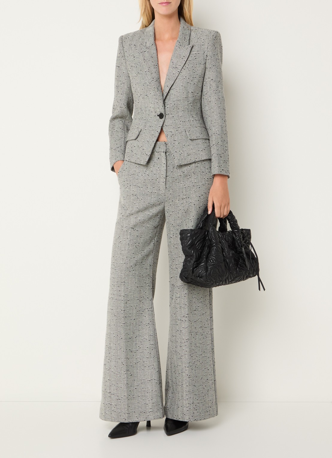 MUNTHE Lawo blazer met schoudervulling en pailletten - voorkant 4 grijs