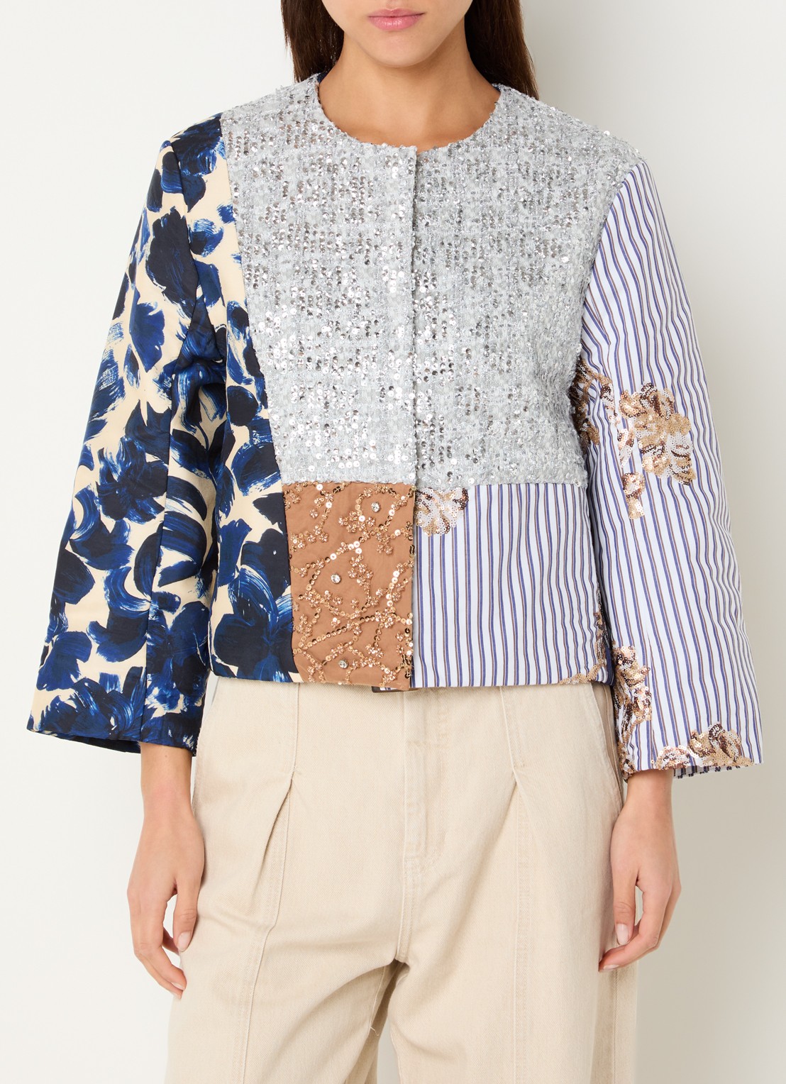 MUNTHE Naime jack met print en pailletten - detail 4 grijs