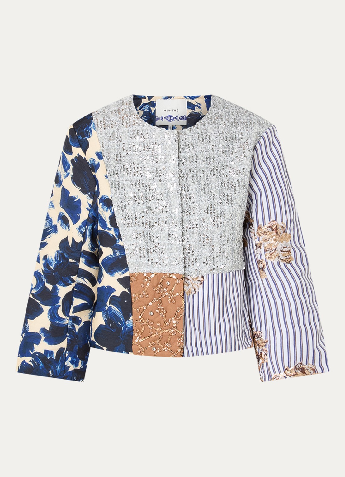 MUNTHE Naime jack met print en pailletten - voorkant 2 grijs