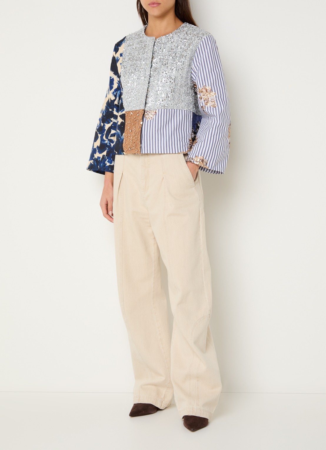 MUNTHE Naime jack met print en pailletten - voorkant 3 grijs