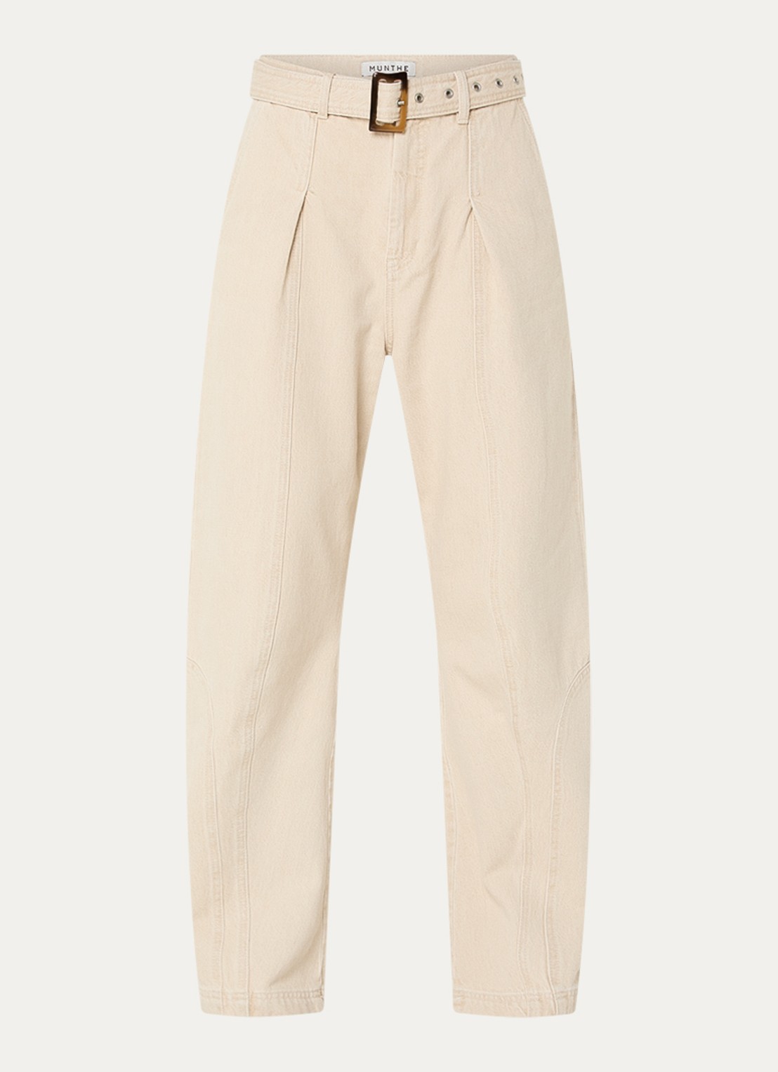 MUNTHE Nanina high waist loose fit chino met ceintuur - voorkant 2 beige