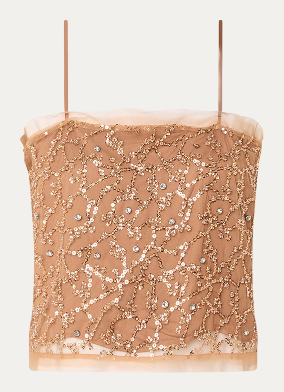 MUNTHE Nannali mouwloze top met strass - voorkant 3 lichtbruin