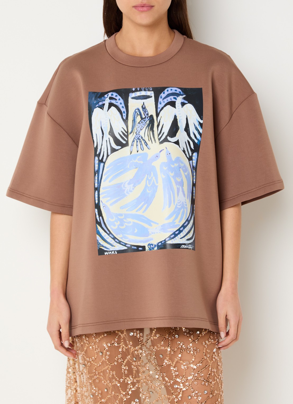 MUNTHE Naploi sweater met print - detail 4 lichtbruin