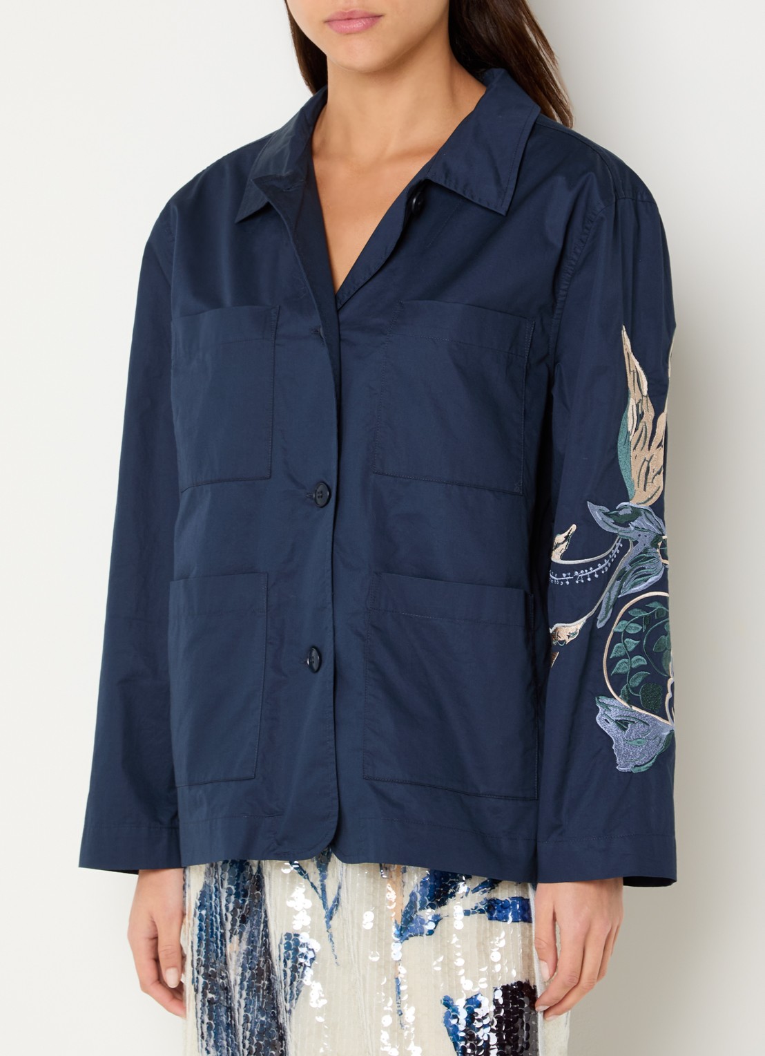 MUNTHE Nichola blouse met borduring en opgestikte zakken - detail 4 donkerblauw