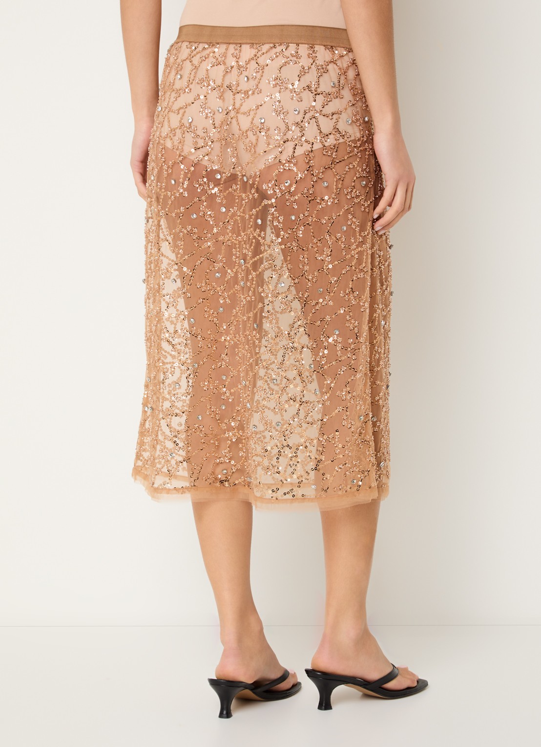 MUNTHE Ninia semi-transparante midi rok met strass - achterkant 3 lichtbruin