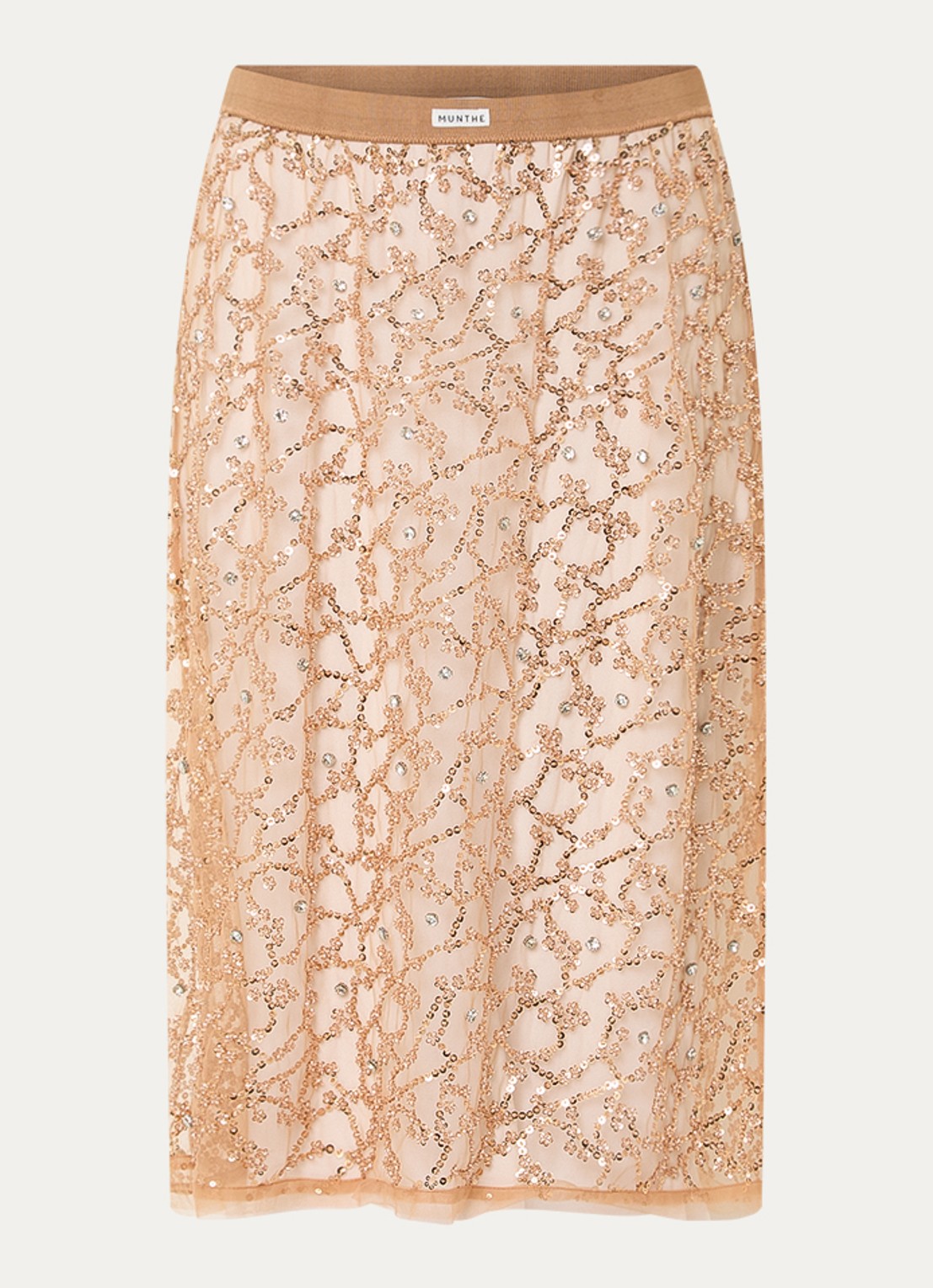 MUNTHE Ninia semi-transparante midi rok met strass - voorkant lichtbruin
