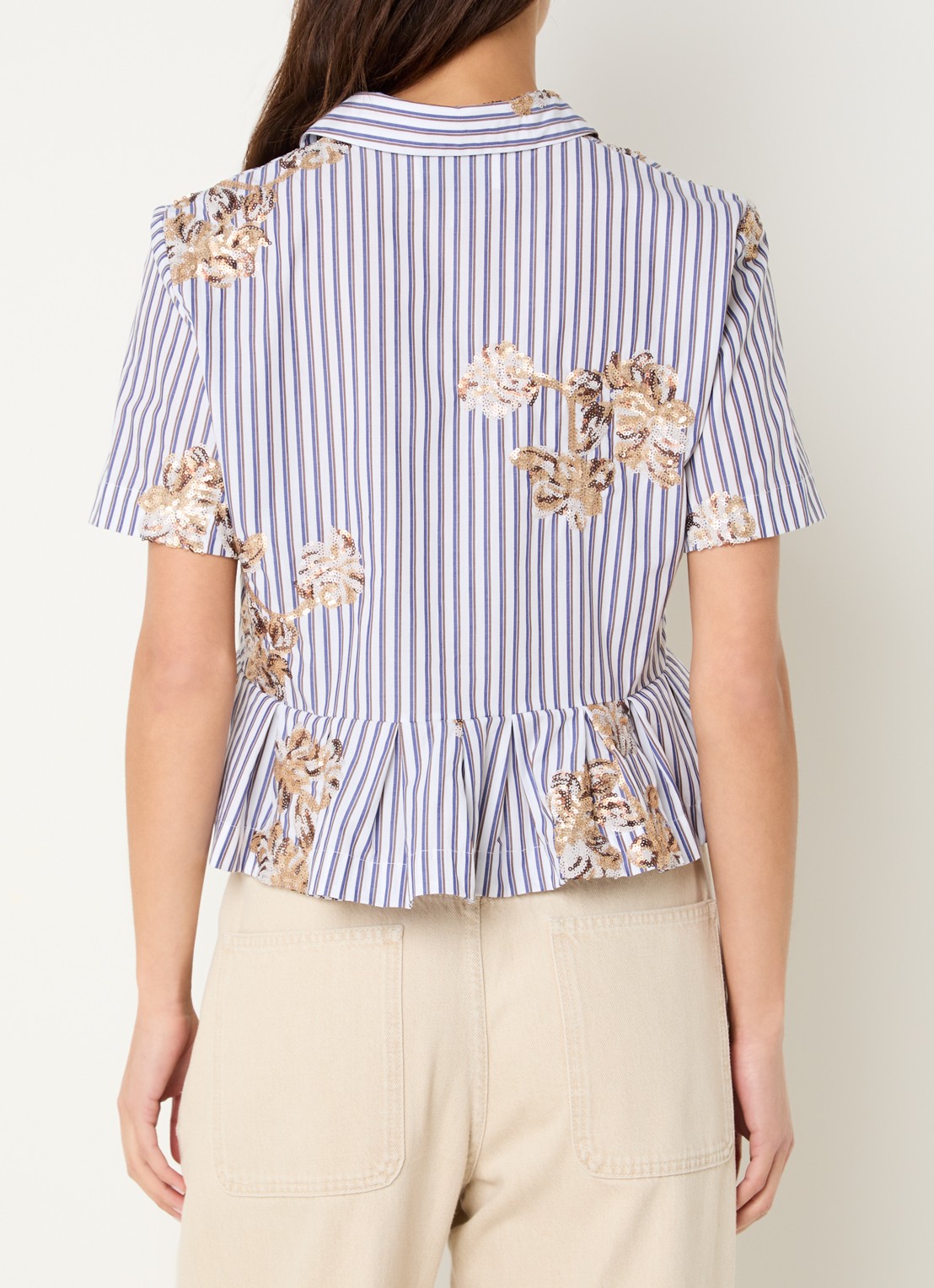 MUNTHE Nuriana blouse met streepprint en pailletten - achterkant donkerblauw