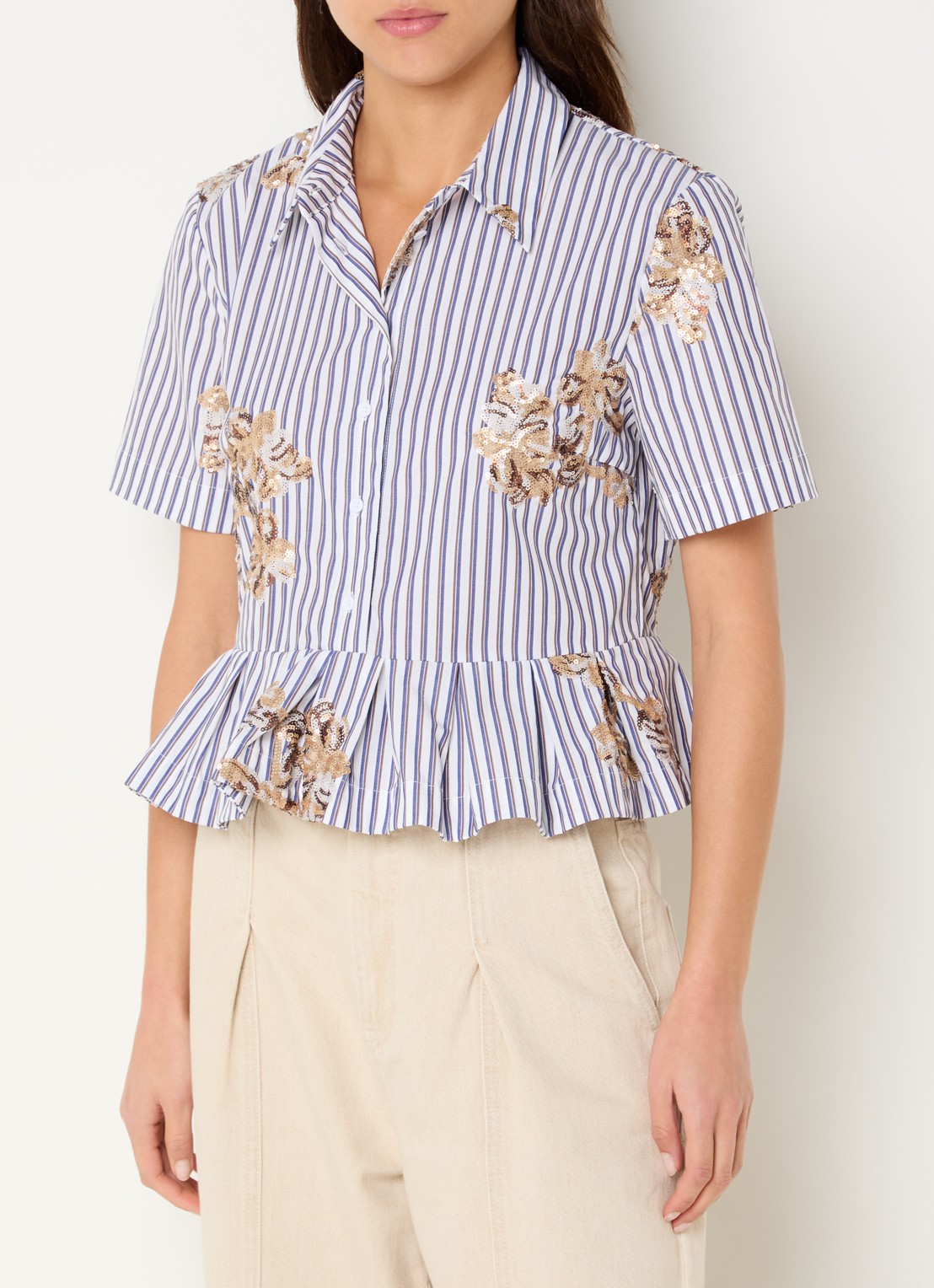 MUNTHE Nuriana blouse met streepprint en pailletten - detail 2 donkerblauw