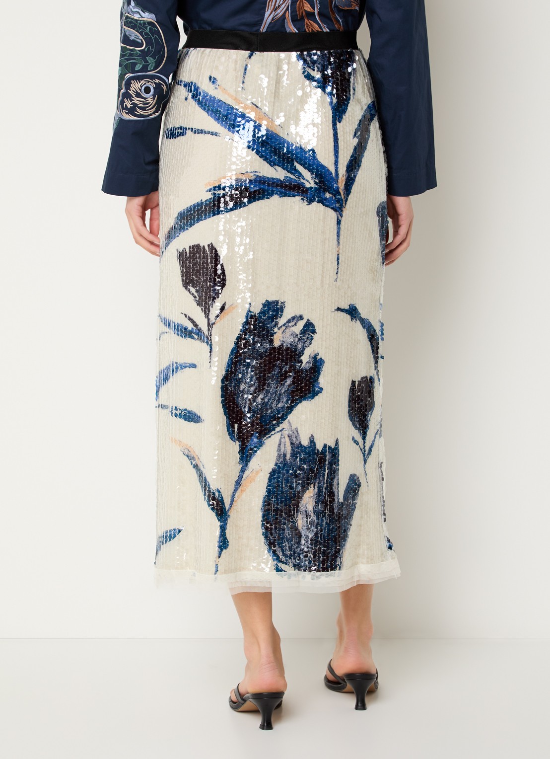 MUNTHE Omi midi rok pailletten - achterkant donkerblauw