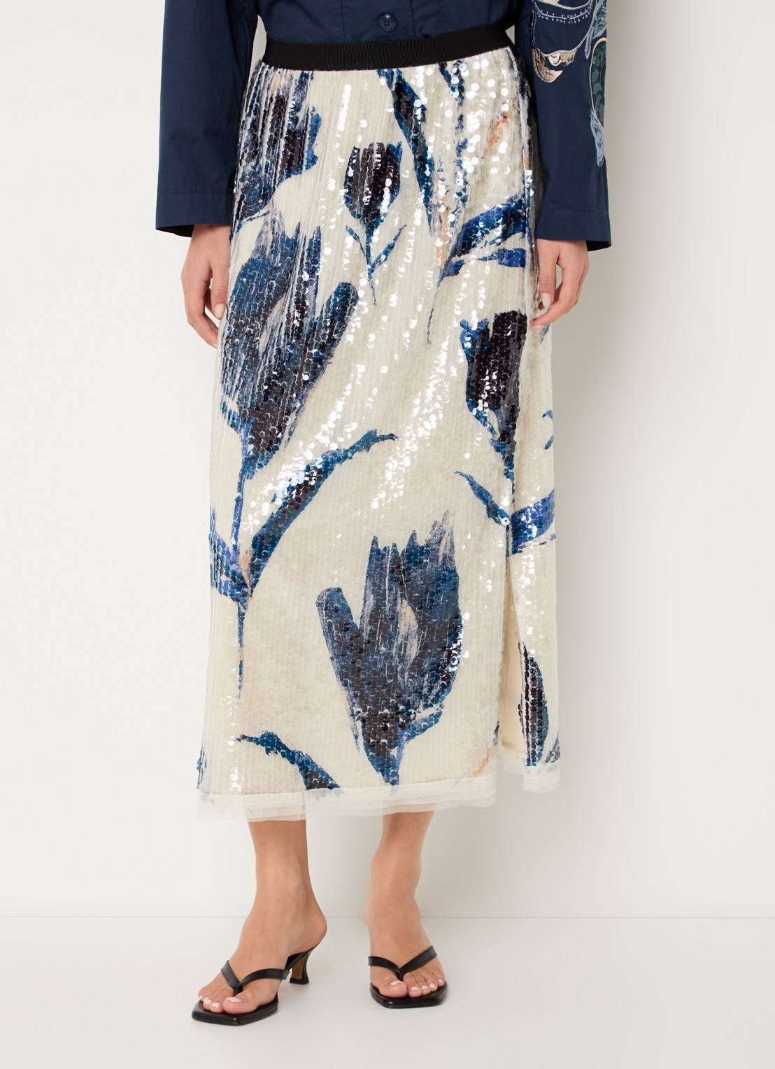 MUNTHE Omi midi rok pailletten - detail 2 donkerblauw