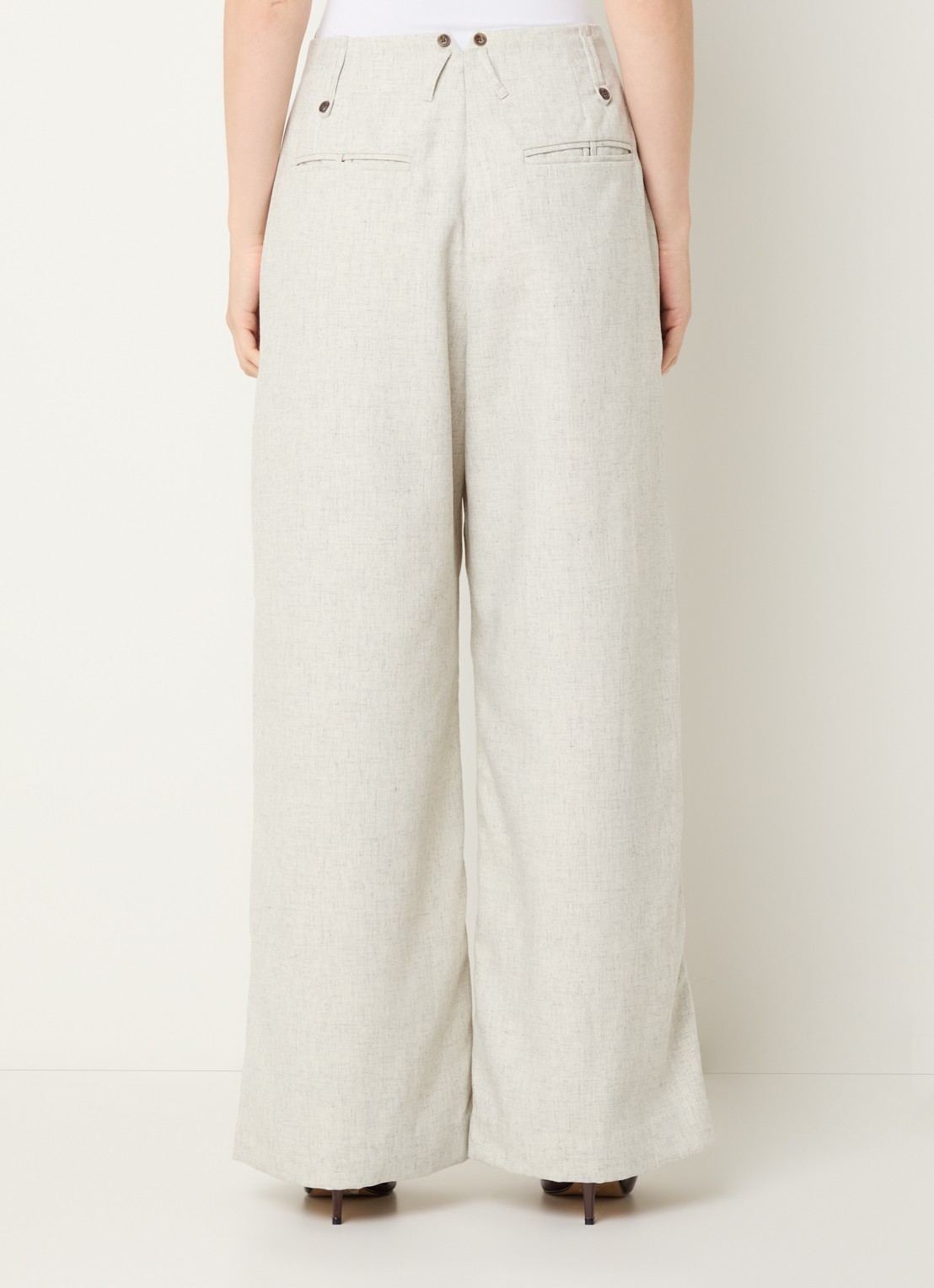 MUNTHE Robbie high waist wide fit pantalon met gemêleerd dessin - achterkant 2 lichtgrijs