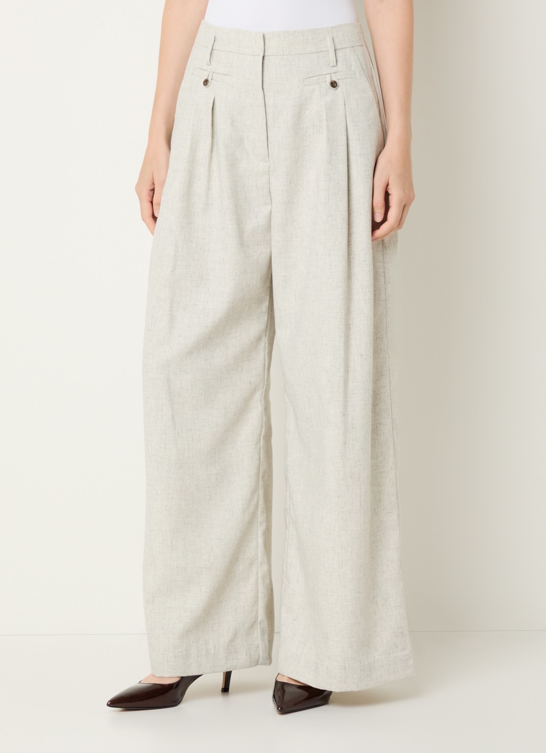 MUNTHE Robbie high waist wide fit pantalon met gemêleerd dessin - detail lichtgrijs
