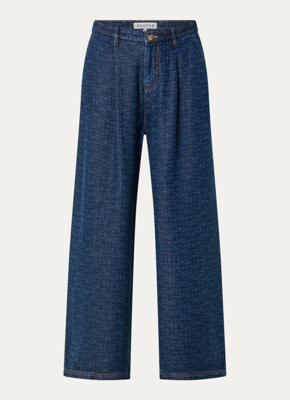 MUNTHE Ronan high waist wide leg jeans met logoprint en donkere wassing - voorkant 3 indigo