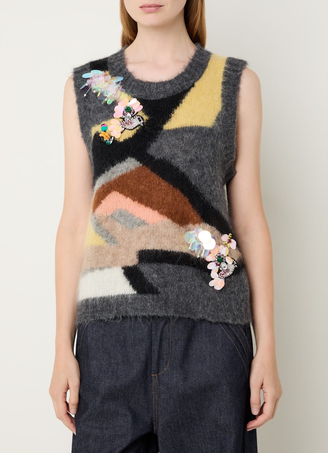 MUNTHE Rubble grofgebreide spencer met strass - detail 2 donkergrijs