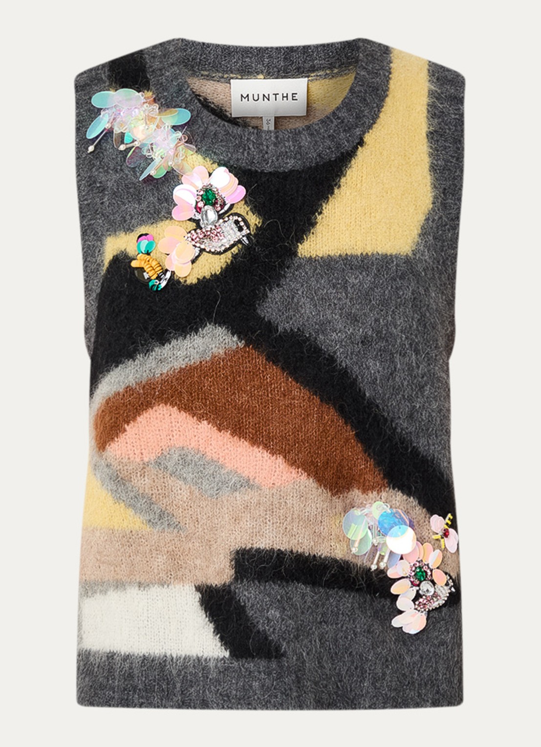 MUNTHE Rubble grofgebreide spencer met strass - voorkant 3 donkergrijs