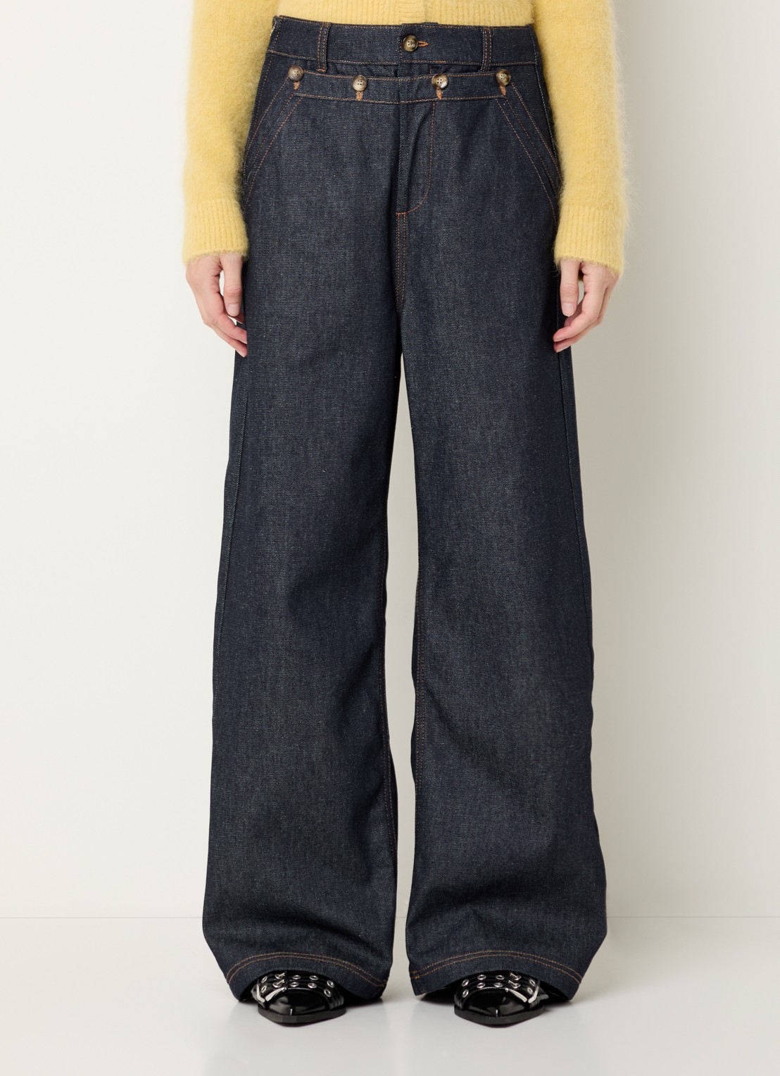 MUNTHE Rupert high waist wide leg jeans met donkere wassing - detail 3 indigo