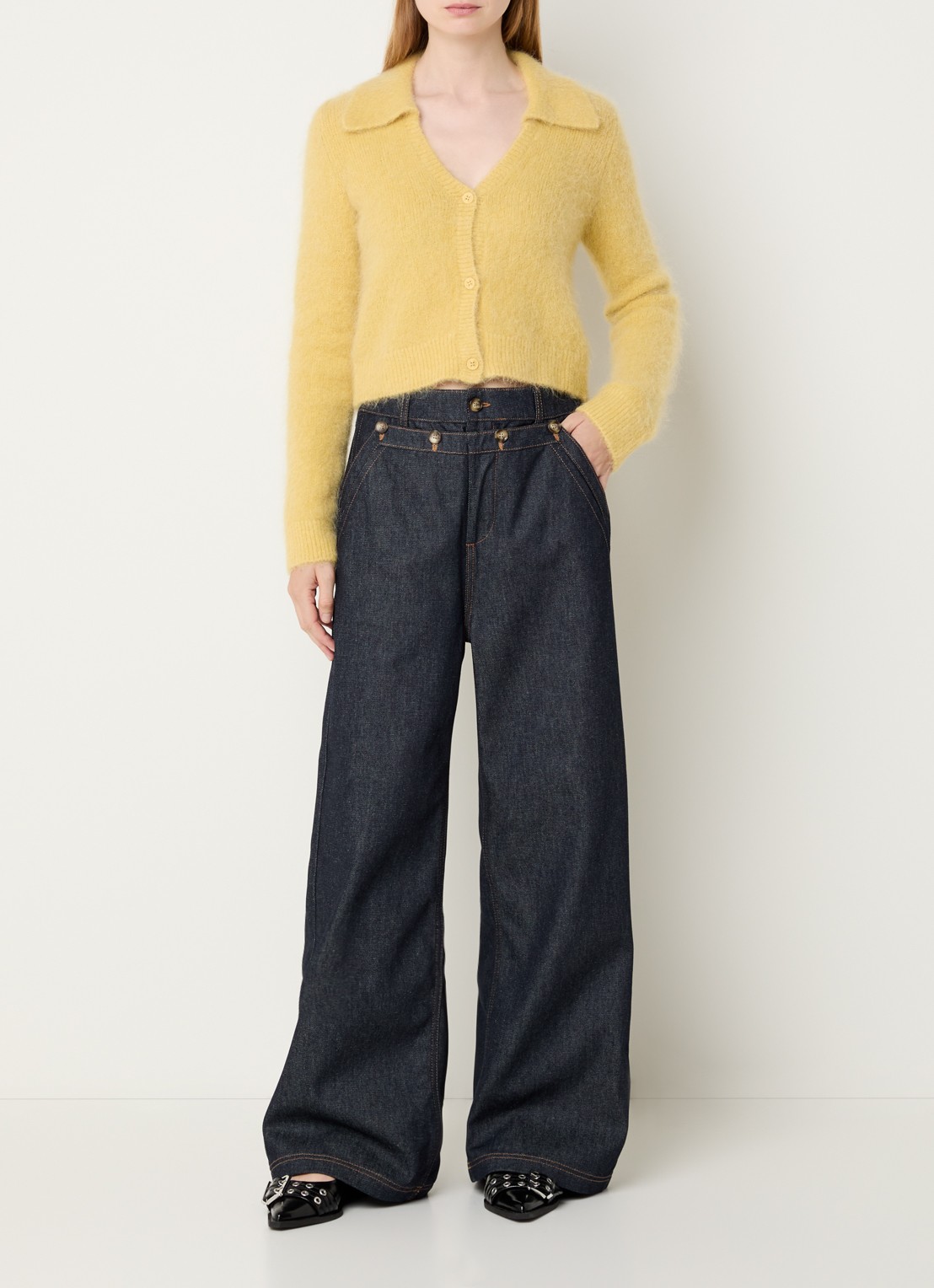 MUNTHE Rupert high waist wide leg jeans met donkere wassing - voorkant 2 indigo
