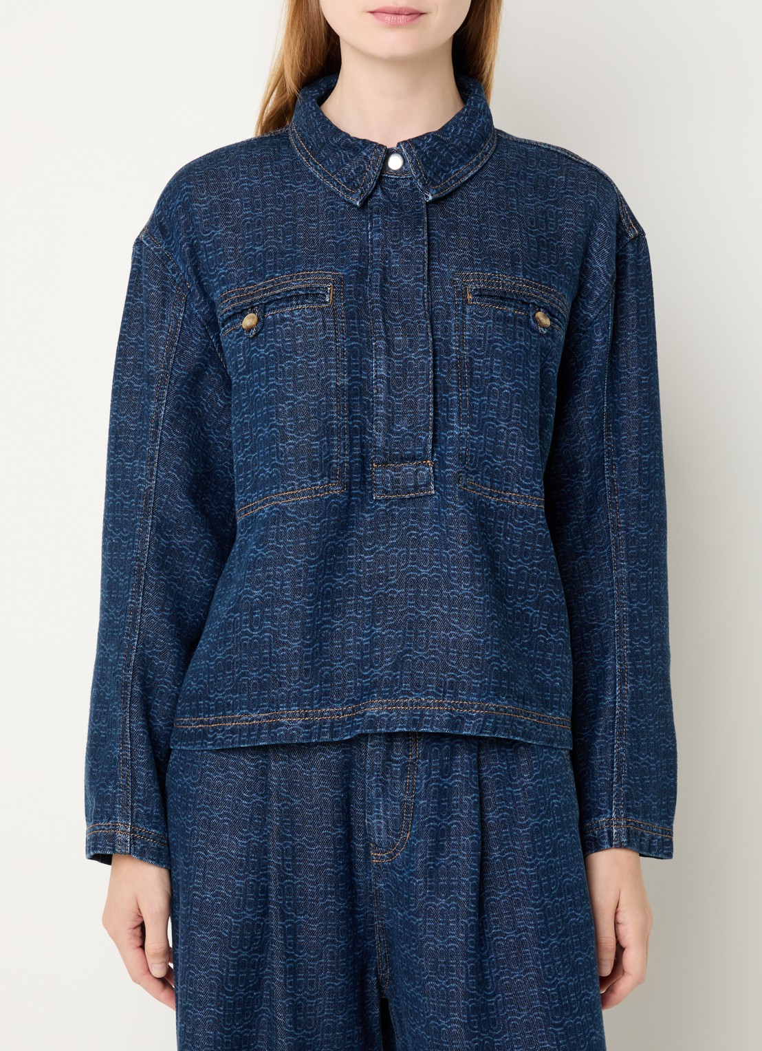 MUNTHE Ruxa tuniek van denim met logoprint - detail indigo