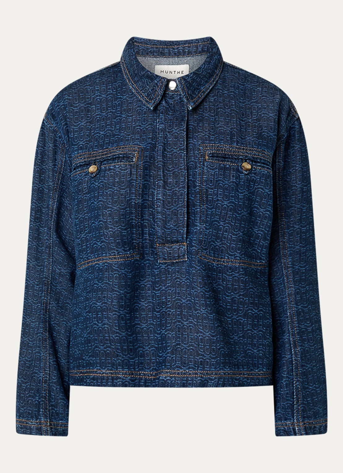 MUNTHE Ruxa tuniek van denim met logoprint - voorkant 3 indigo