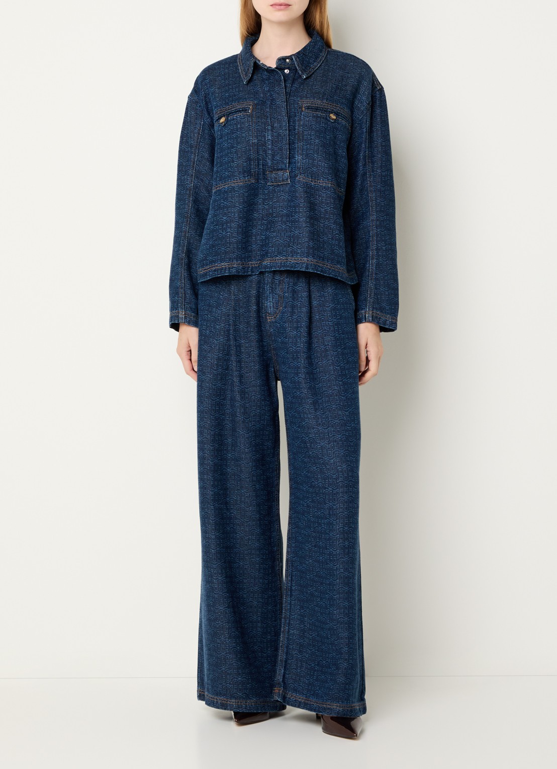 MUNTHE Ruxa tuniek van denim met logoprint - voorkant 4 indigo