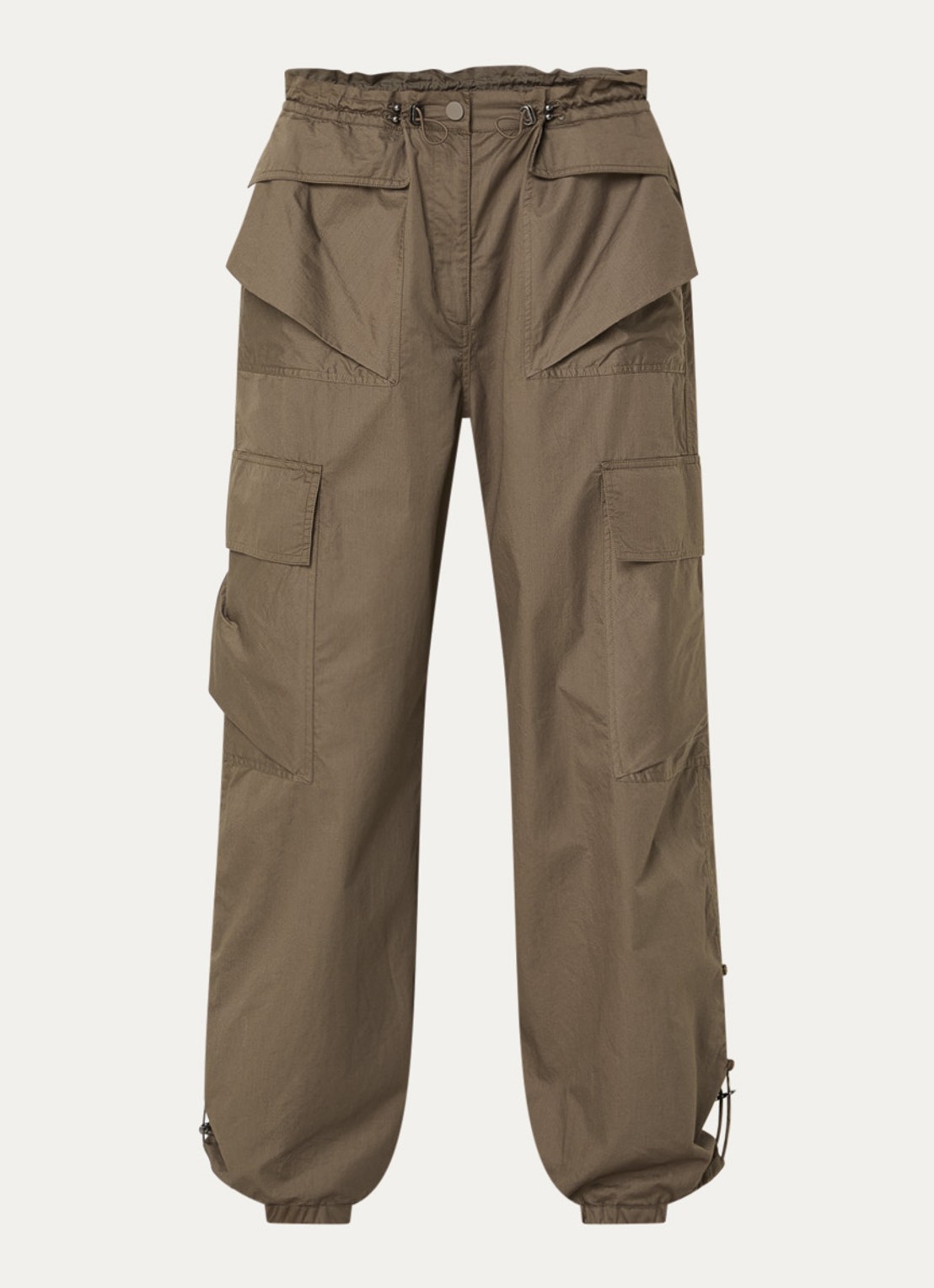 MUNTHE Unform high waist tapered fit cargobroek met trekkoord - voorkant lichtbruin