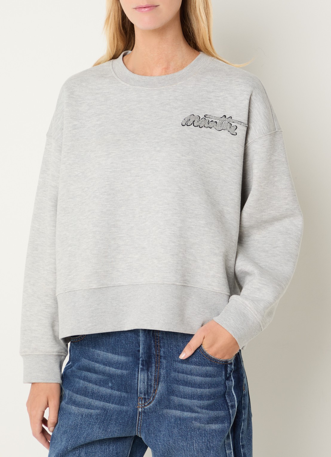 MUNTHE Veptun sweater met logoborduring en gemêleerd dessin - detail 3 grijsmele