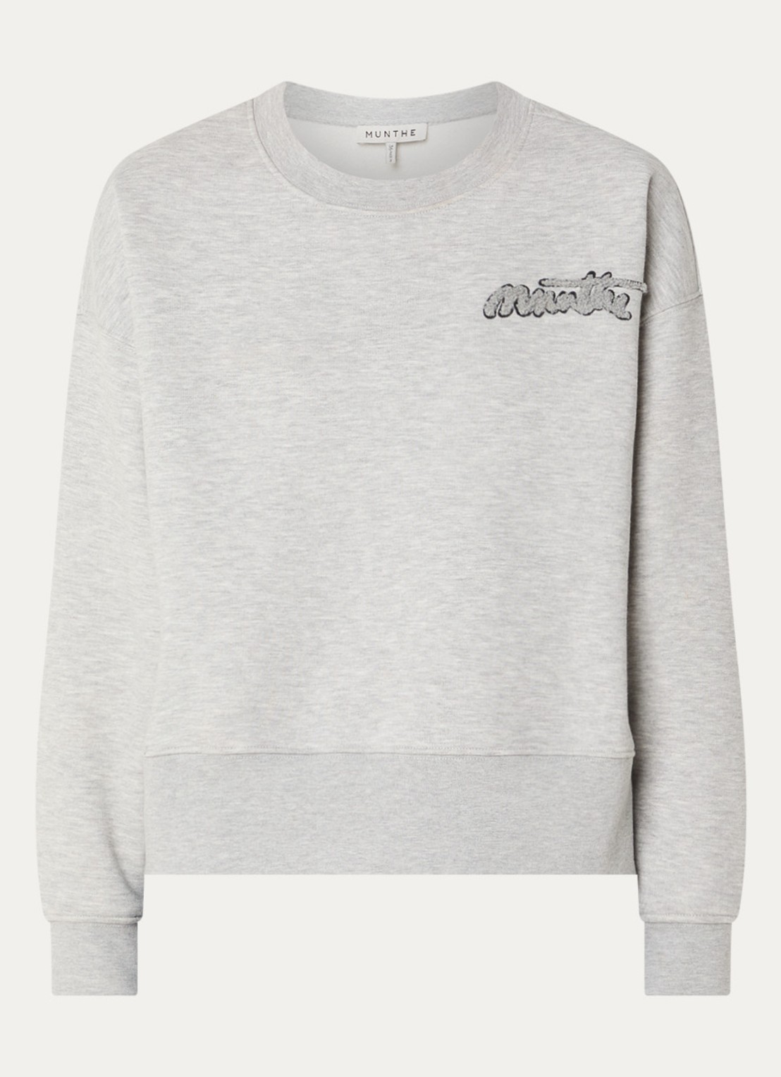 MUNTHE Veptun sweater met logoborduring en gemêleerd dessin - voorkant grijsmele