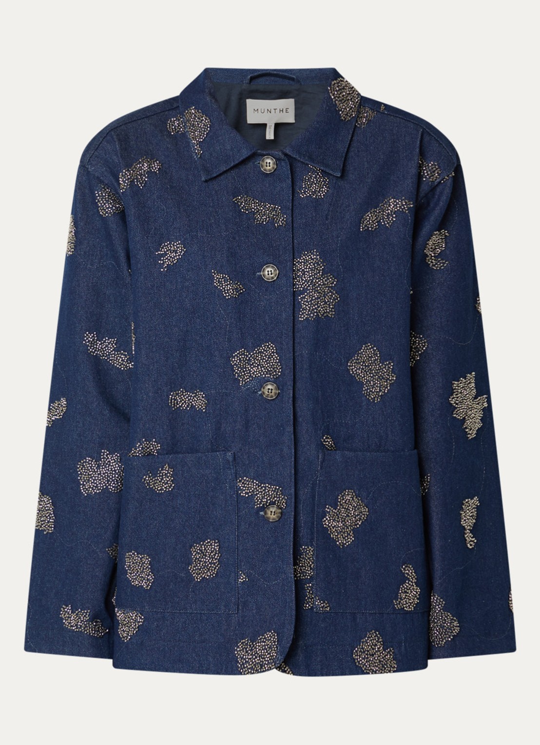 MUNTHE Vichola blouse van denim met kralendecoratie - voorkant 3 indigo