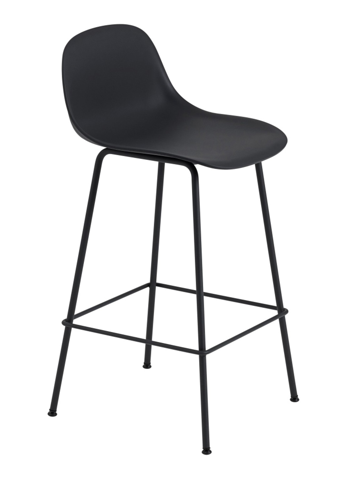 Muuto Fiber Backrest Tube barkruk 65 cm  - voorkant zwart